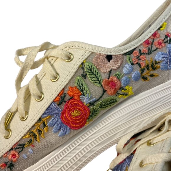 Keds x Rifle Paper Co. Embroidered Platform White Mesh Sneakers US Size 9 - Picture 2 of 6